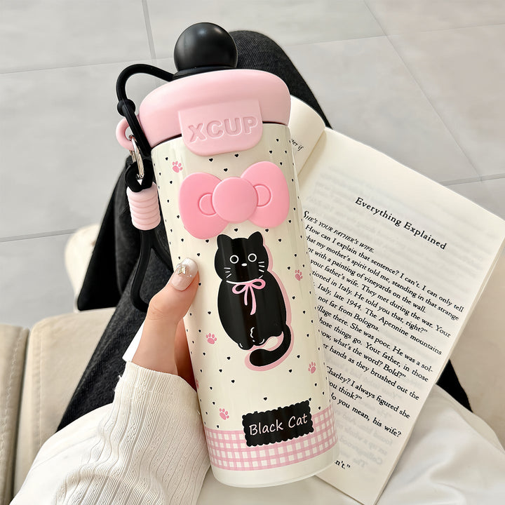 Women's water bottle with cute bunny design and integrated carabiner Kalsten