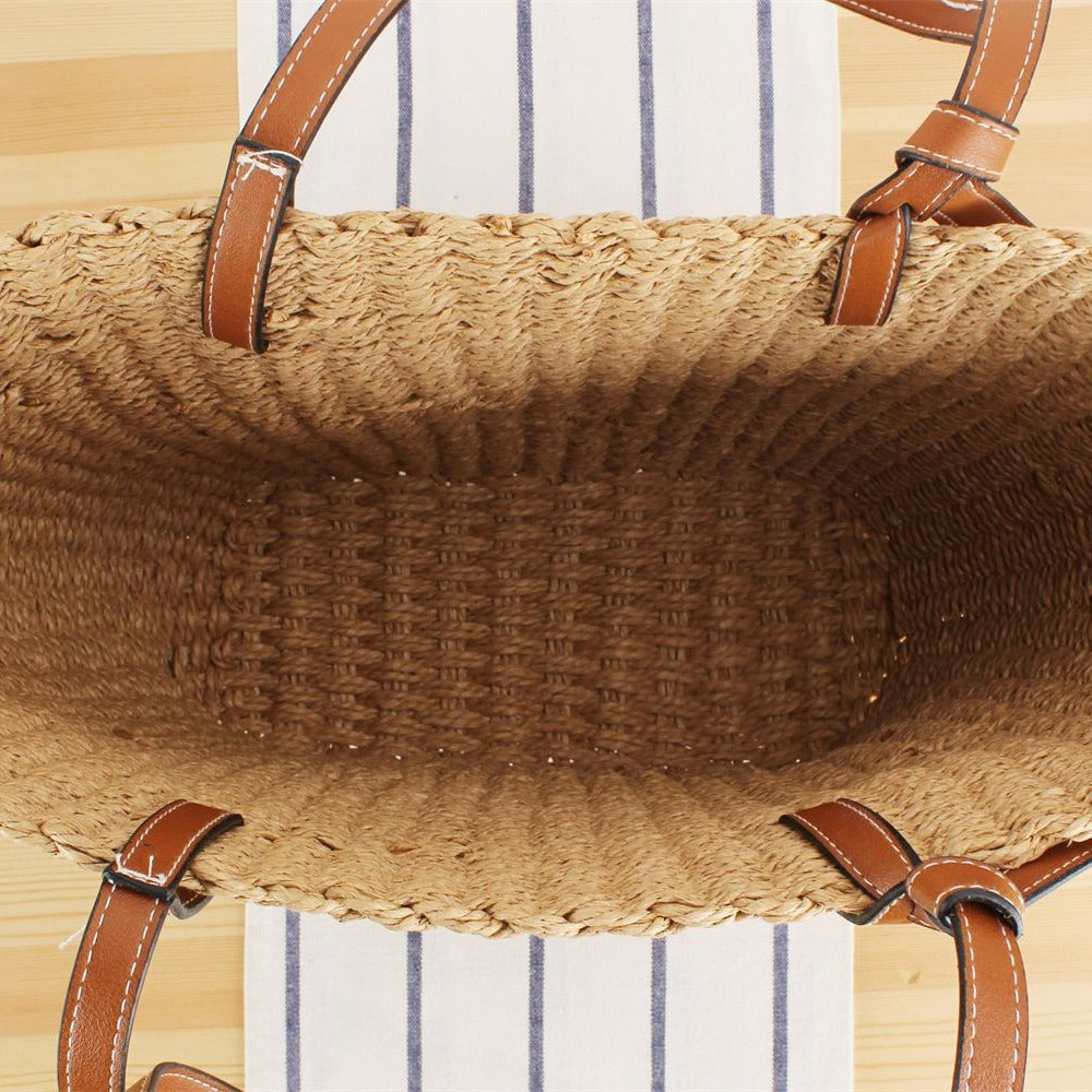 Natural raffia tote bag with elegant leather detail Kalsten