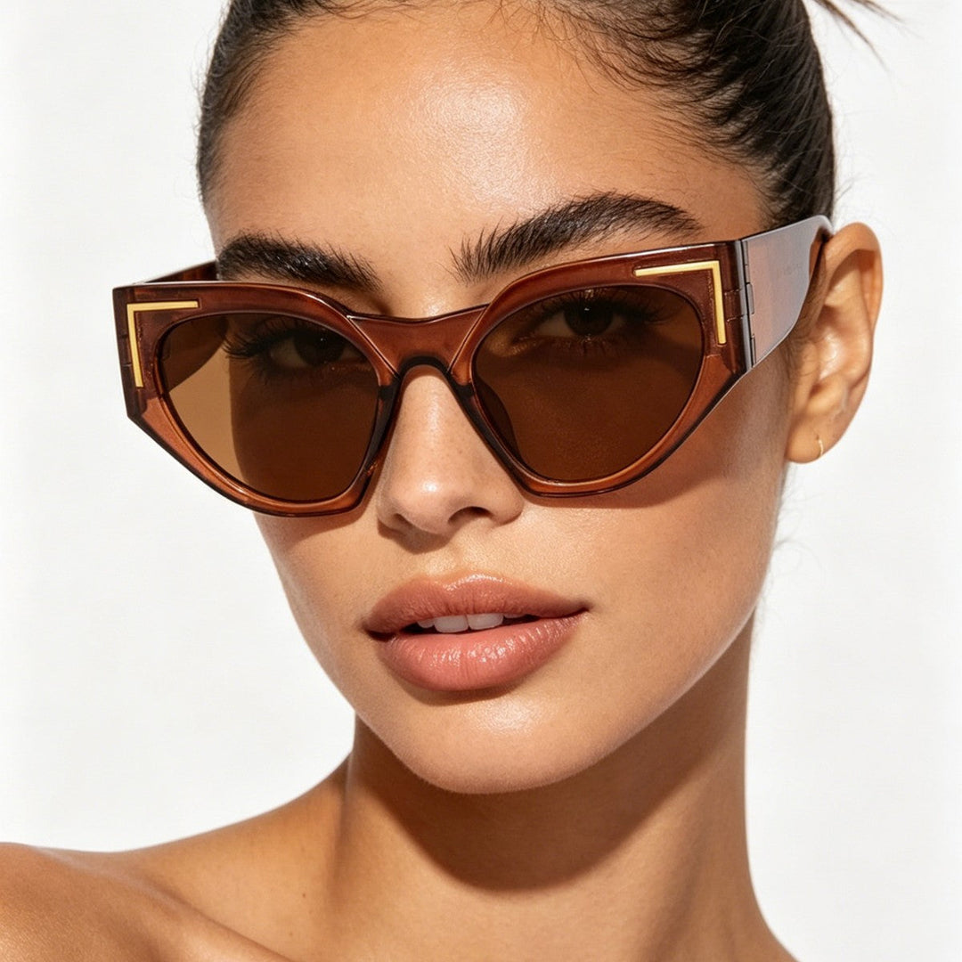 Women's Creative Cat-Eye Sunglasses with Transparent Frame and Brown Lenses Kalsten