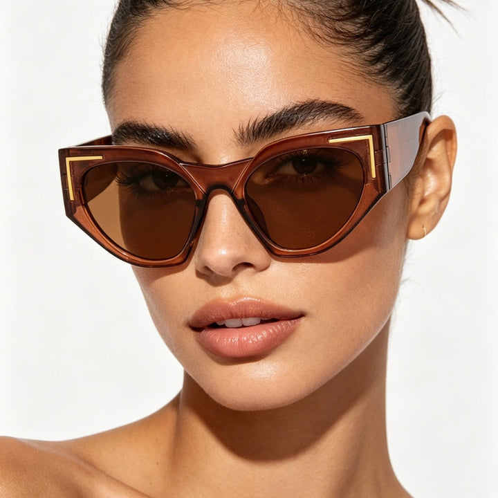 Women's Creative Cat-Eye Sunglasses with Transparent Frame and Brown Lenses Kalsten