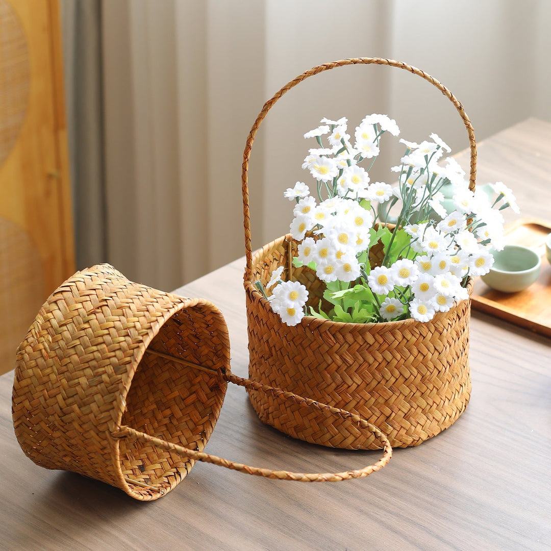 Handwoven Natural Fiber Storage Basket with Double Divider Kalsten