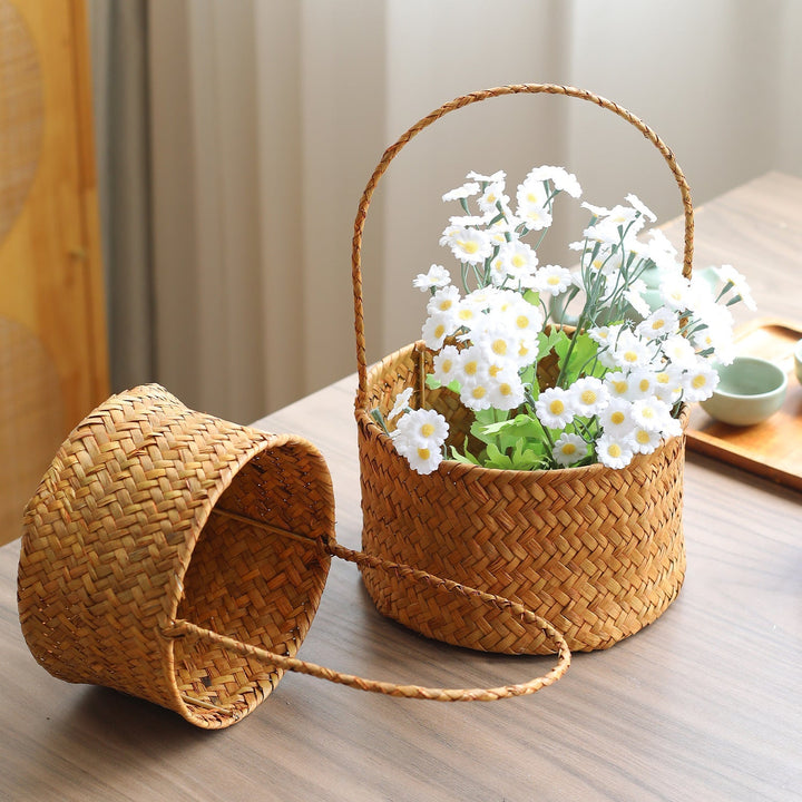 Handwoven Natural Fiber Storage Basket with Double Divider Kalsten