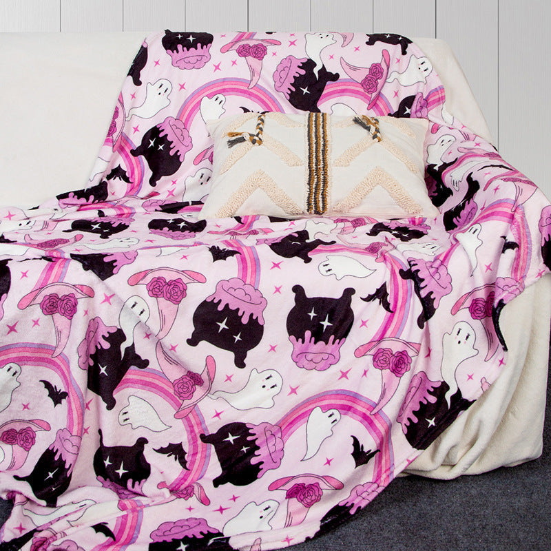 Cuddly blanket with playful motifs of cats and rainbows Kalsten