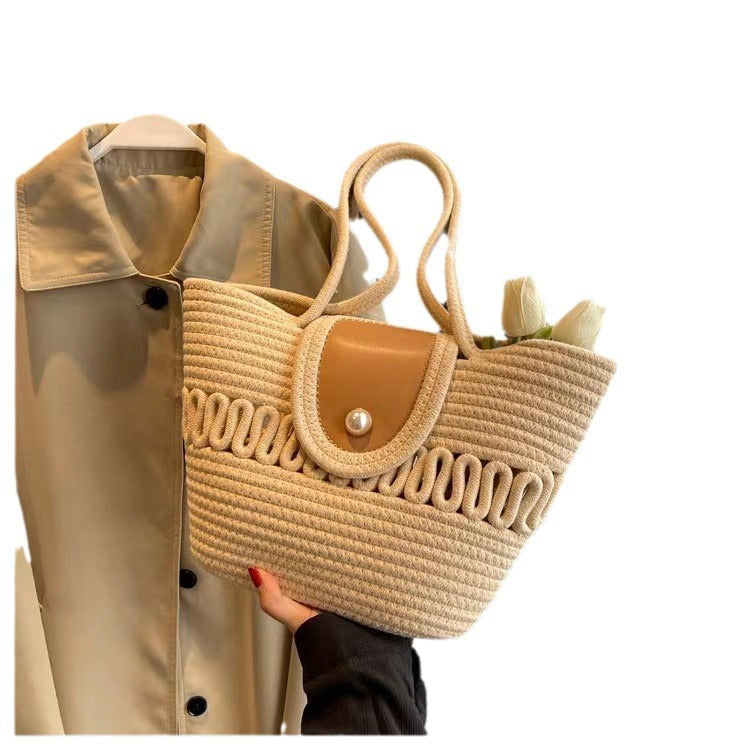 Handcrafted basket bag with elegant leather trim Kalsten