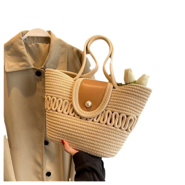 Handcrafted basket bag with elegant leather trim Kalsten