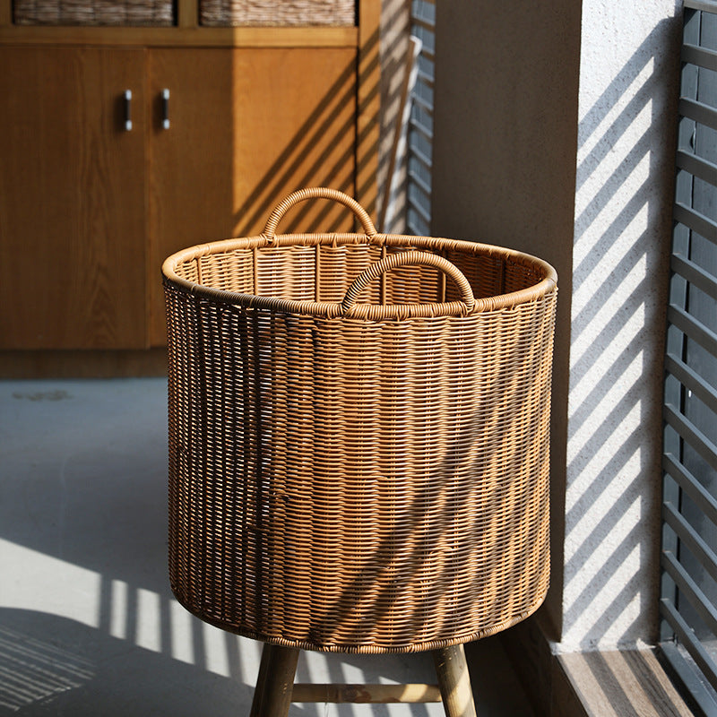 Round Woven Storage Basket with Durable Handles Kalsten