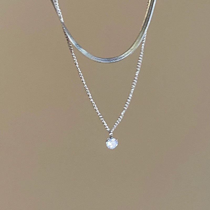 Layered Silver Choker and Pendant Necklace Kalsten