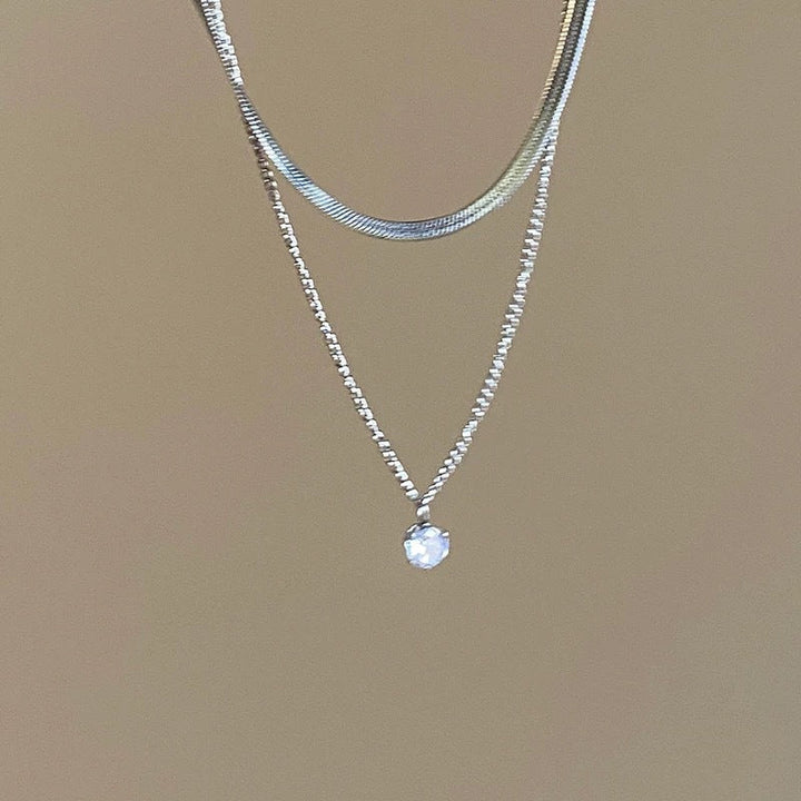 Layered Silver Choker and Pendant Necklace Kalsten