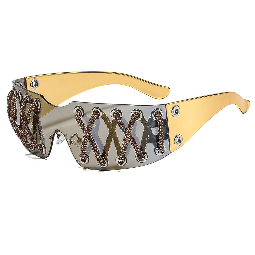 Women futuristic design sunglasses with unique decor Kalsten