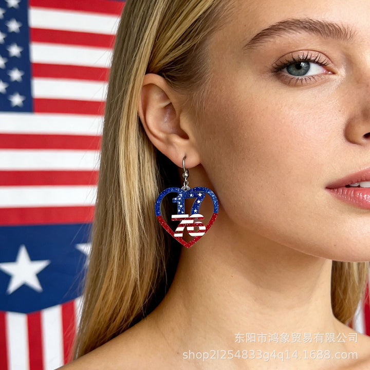 Women's nan patriotic heart dangle earrings with layered star stripe cutout and fishhook Kalsten