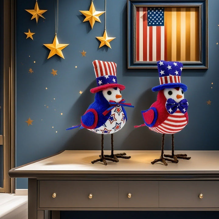 Unisex nan patriotic decor bird figure made of fabric with star stripe pattern and sturdy metal feet Kalsten