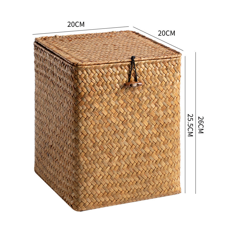 Unisex Rectangular Storage Basket with Lid made of Natural Material Kalsten