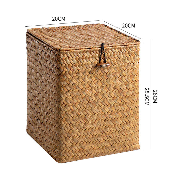 Unisex Rectangular Storage Basket with Lid made of Natural Material Kalsten