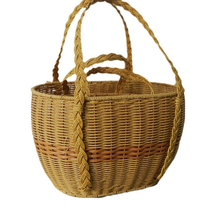 Ladies Handwoven Rattan Basket with Double Handle Kalsten