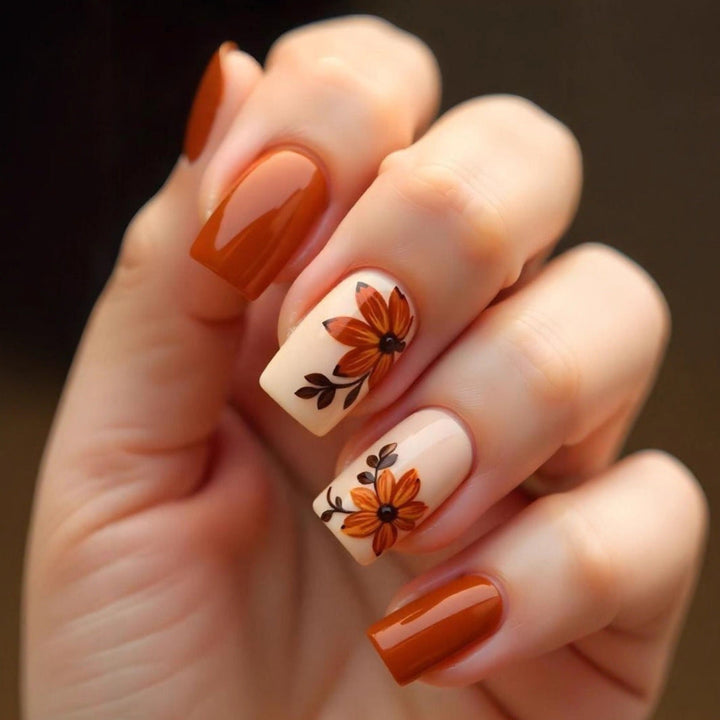Artificial nails with floral autumn motifs Kalsten
