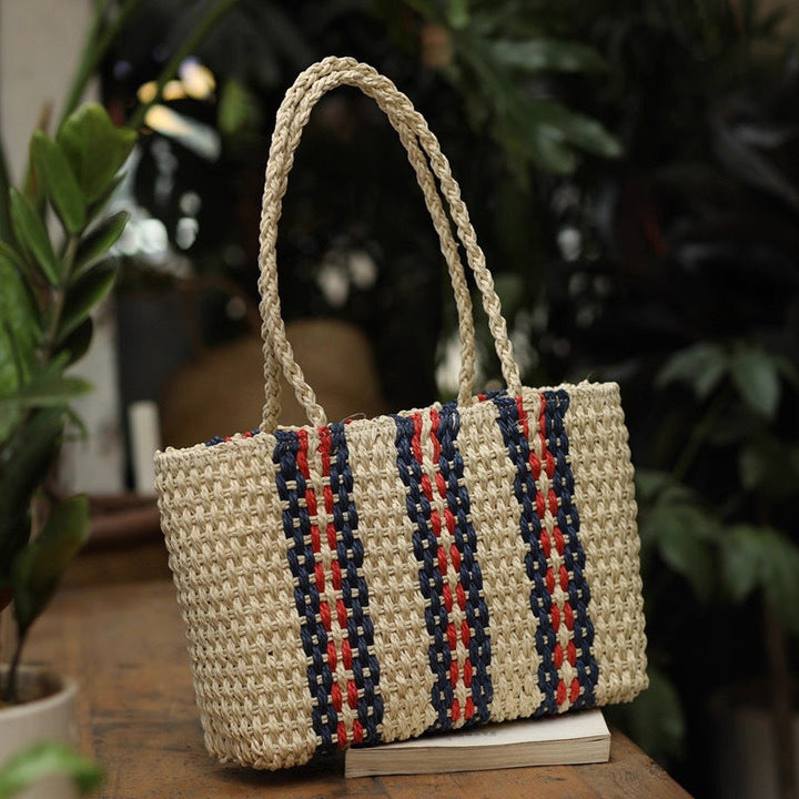 High-quality natural straw tote bag with colorful stripes Kalsten