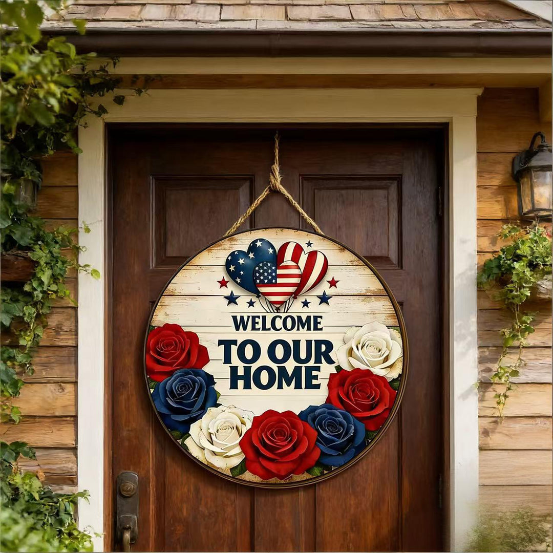 Independence Day layered satin ribbon floral door wreath with jute hanger Kalsten