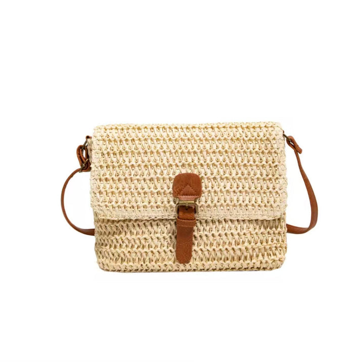 Handbag made of woven natural material with leather accents Kalsten