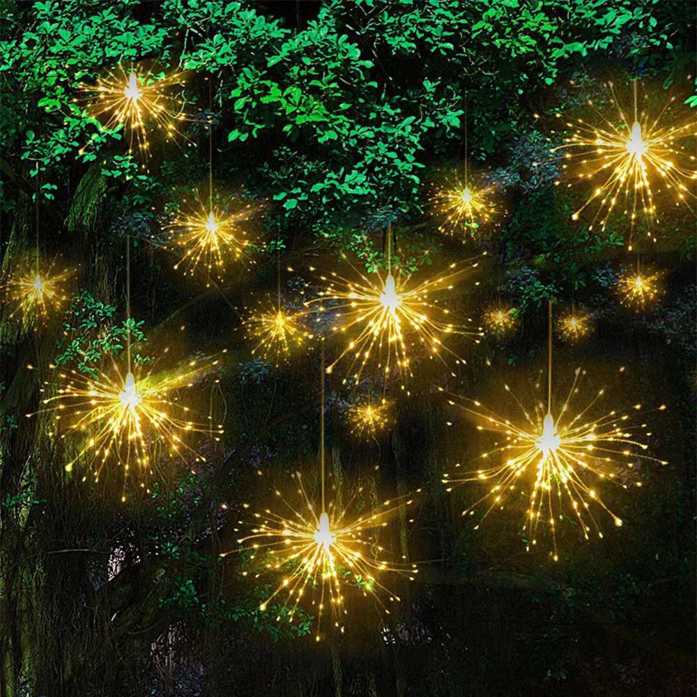 Solar-Powered Starburst Hanging LED Garden Lights With Waterproof Firework-Shaped Clusters And Automatic Dusk-To-Dawn Sensor Kalsten