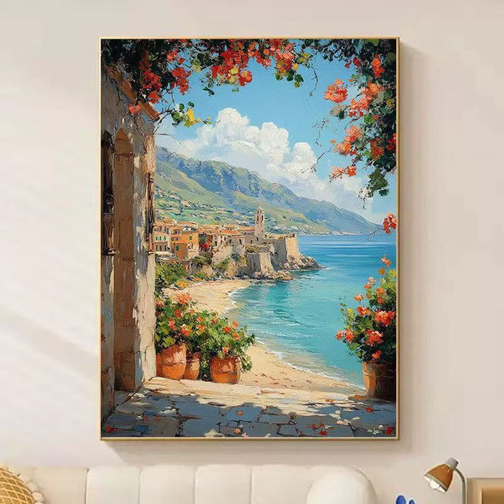 Coastal Village Scenic Painting Canvas Wall Art Kalsten