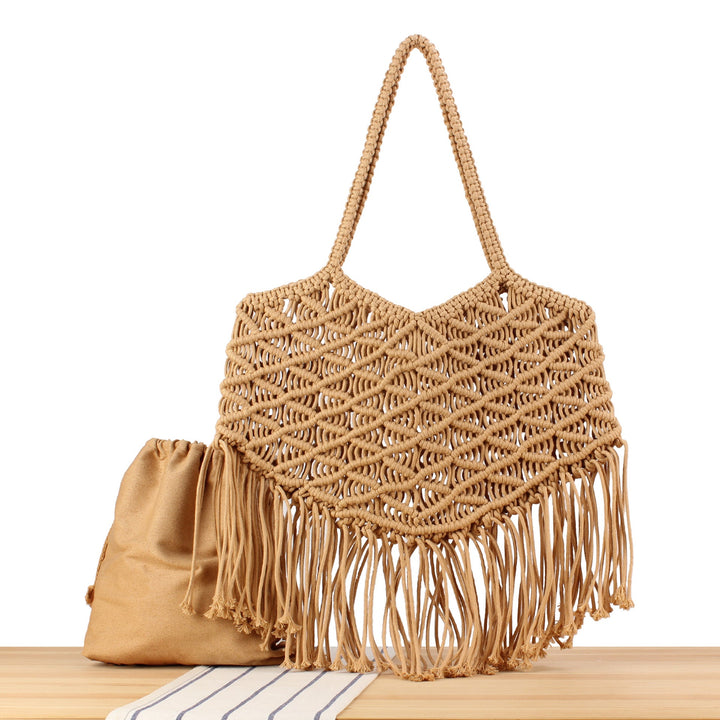 Macrame Tote Bag with Fringed Bottom Kalsten