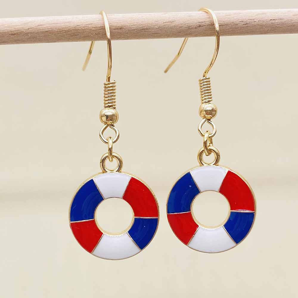 Women's filigree drop earrings with enameled flag pendants and metal hook closure Kalsten