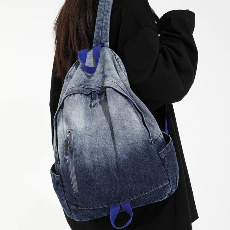 Casual Denim Wash School Backpack Kalsten