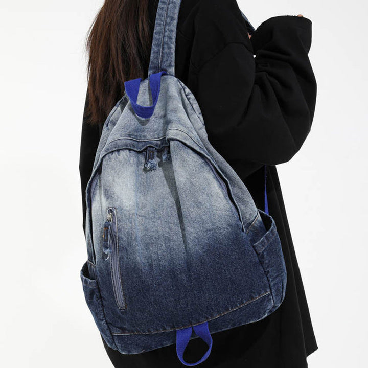 Casual Denim Wash School Backpack Kalsten