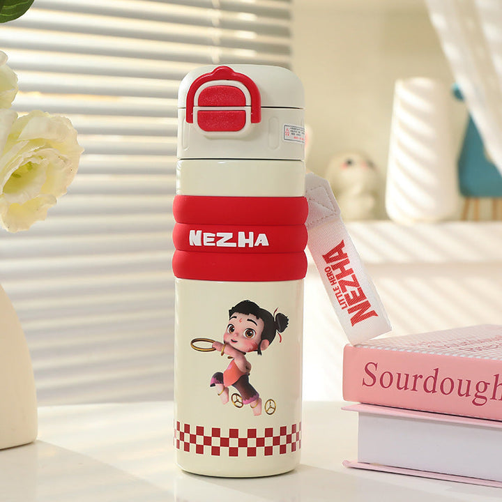 Insulated drinking bottle with a cute character design and practical carrying strap Kalsten