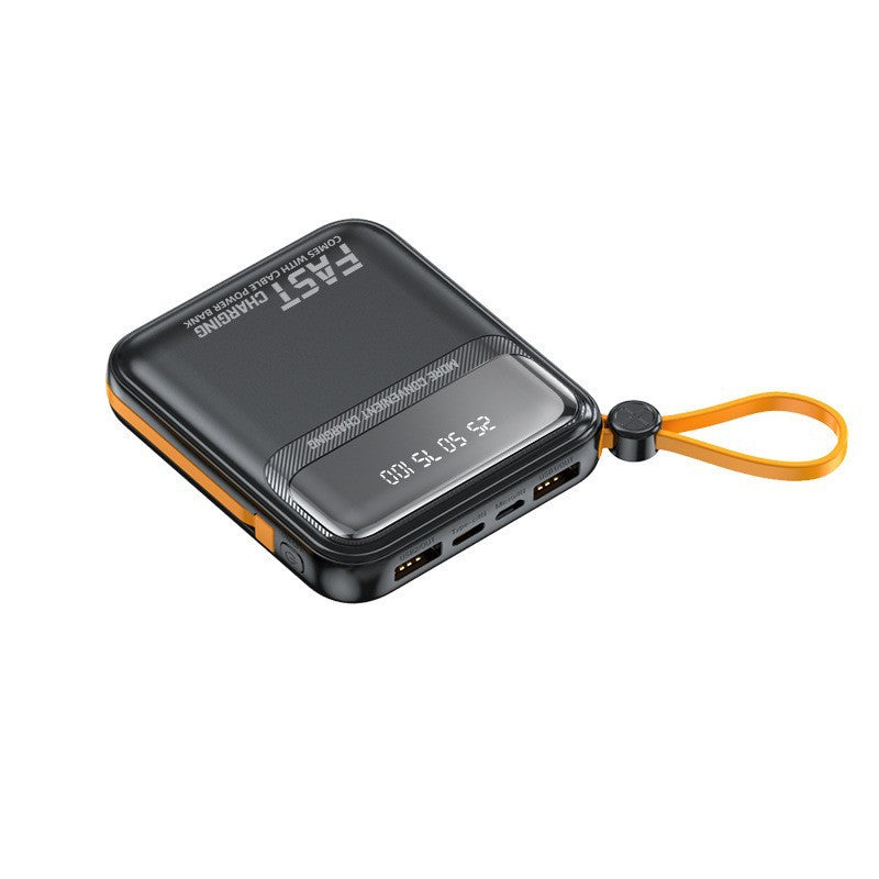 Compact power bank with integrated cable management and digital charge level display Kalsten