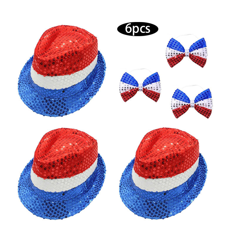 Women's Independence Day sequin flag-inspired hair bow clip with alligator clasp and rhinestone center Kalsten
