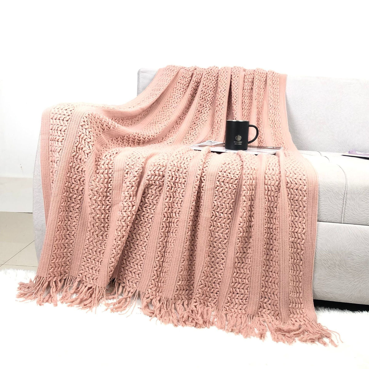 Handcrafted Textured Knit Throw Blanket