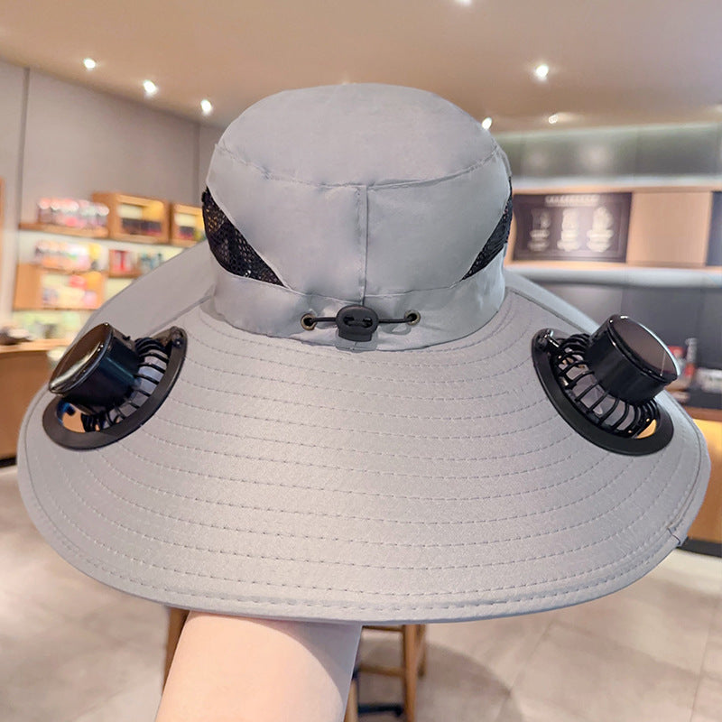 Bbreathable sun hat with two integrated mini fans, wide brim and adjustable chin strap Kalsten