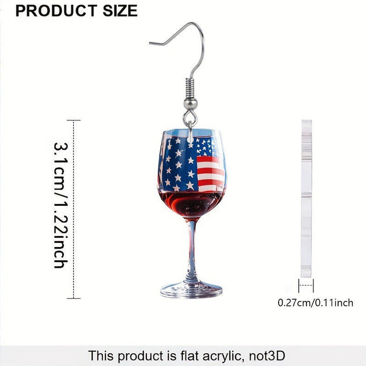 Women's nan novelty wine glass dangle earrings with patriotic American flag enamel Kalsten