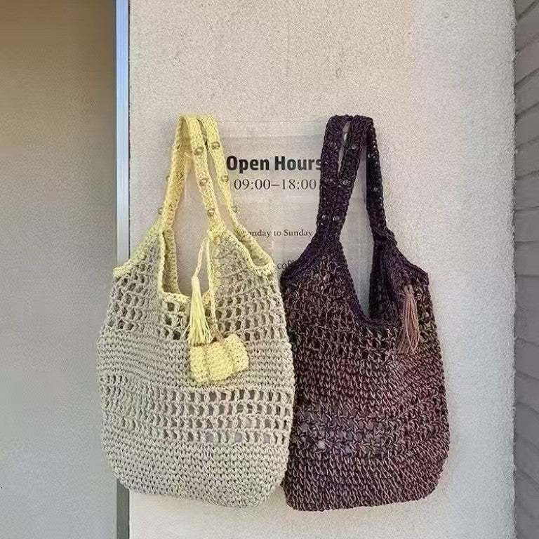 Tote bag made from hand-crocheted yarn with ergonomic shoulder straps Kalsten