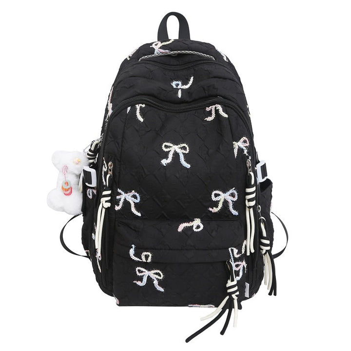 Quilted Embroidered Bow-Design Backpack Kalsten