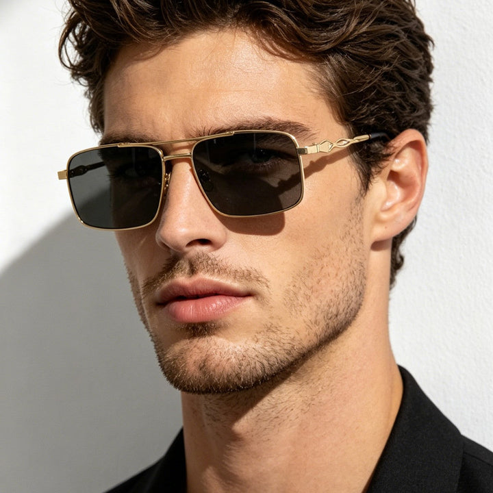 Women's sunglasses with trendy rectangular frame and yellow lenses Kalsten