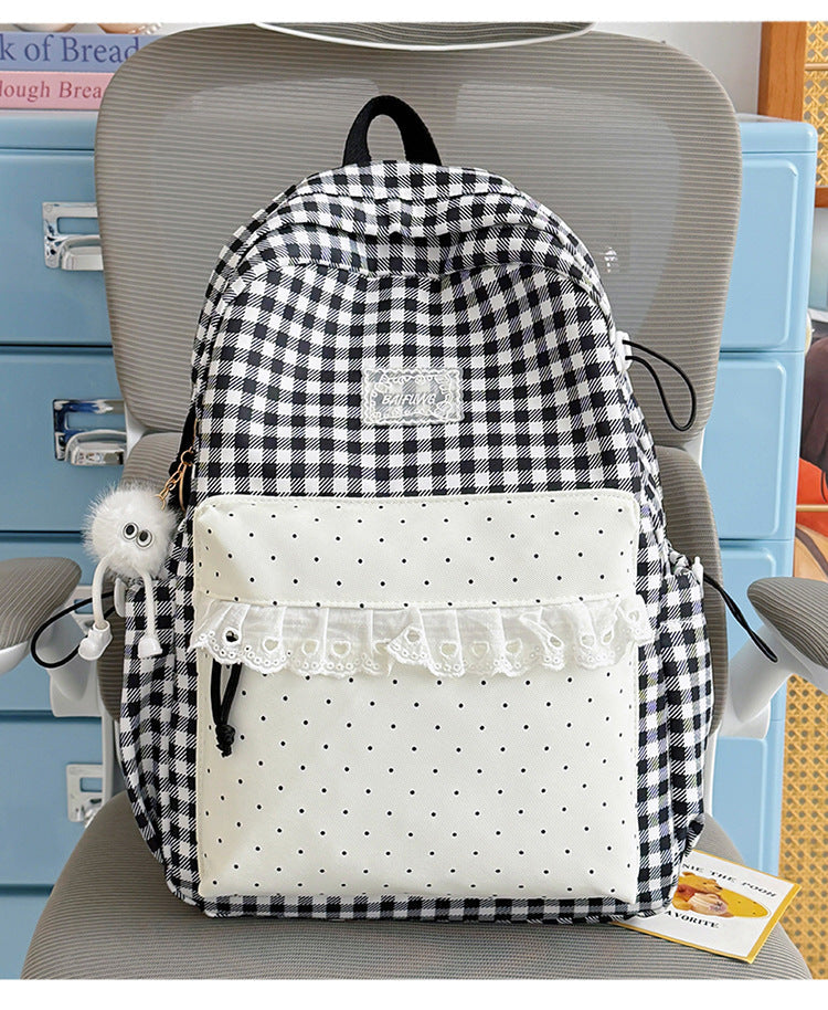 Cute Gingham Patterned School Backpack