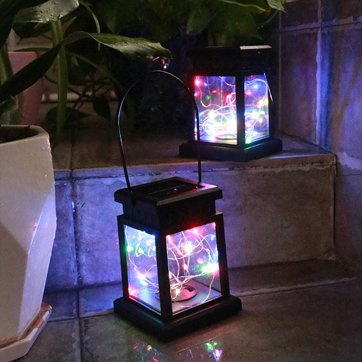 Rustic Hanging Solar Lantern With Flickering LED Candle And Waterproof Glass Panels Kalsten