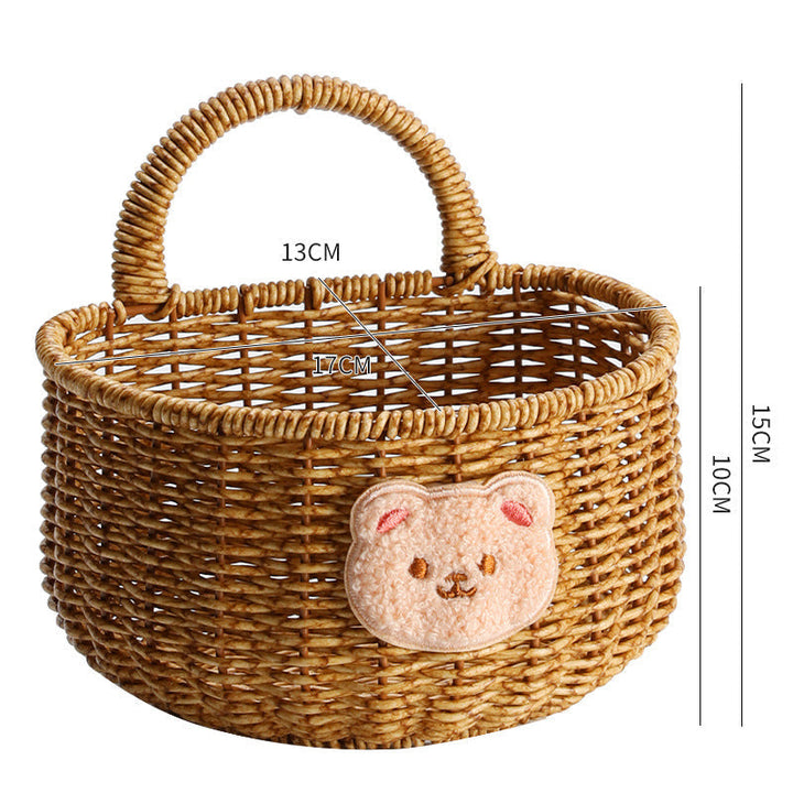 Handwoven Decorative Storage Basket with Cute Bear Emblem Kalsten