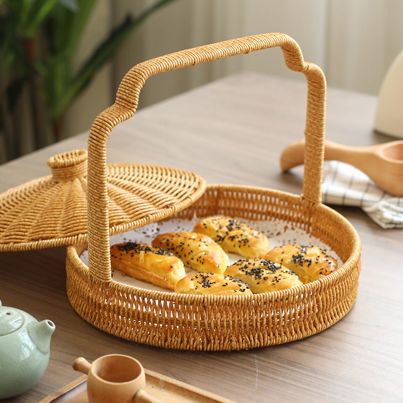 Handwoven Round Serving Basket with Ergonomic Handle Kalsten
