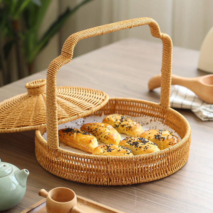 Handwoven Round Serving Basket with Ergonomic Handle Kalsten