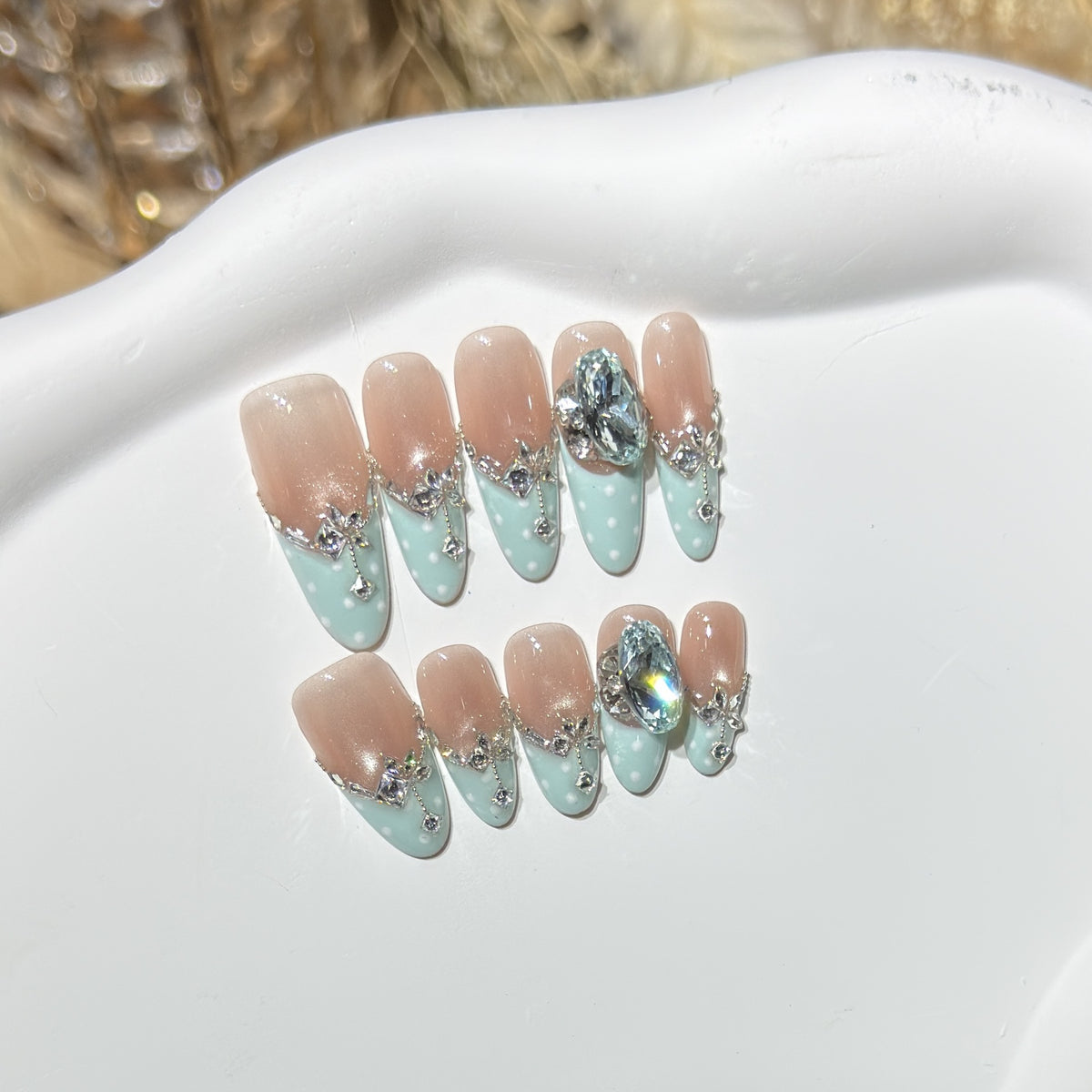 Elegant Decorative Press-On Nail Set with Gemstone Accents Acalora