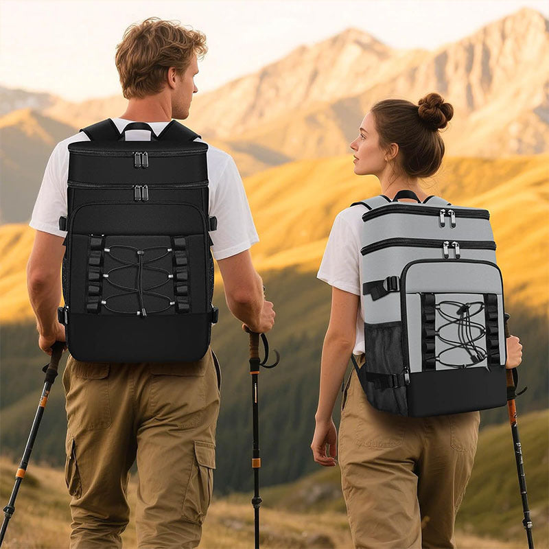 Unisex insulated cooler backpack for picnics and camping with side bottle holders, outer pocket for smartphone and elastic strap Kalsten