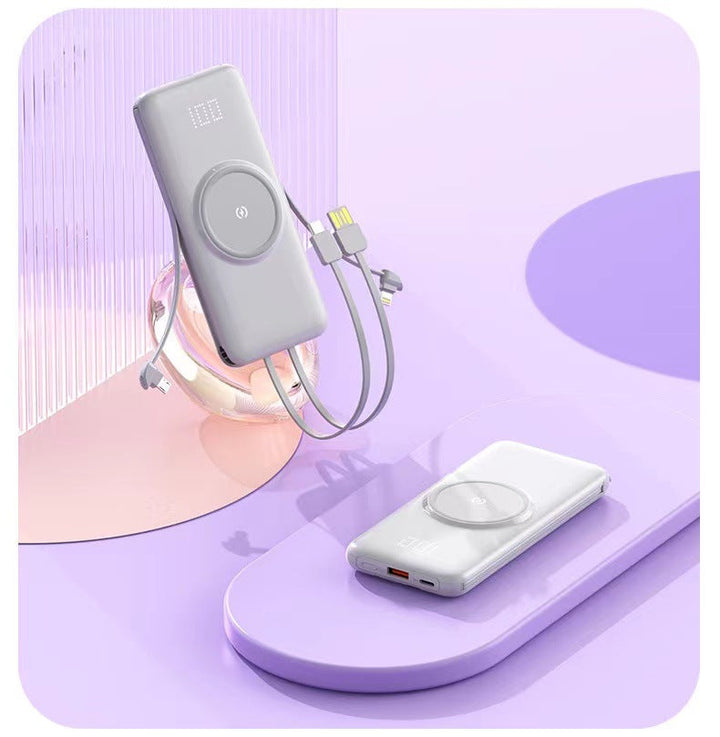 Portable power bank with wireless charging function and integrated charging cable Kalsten