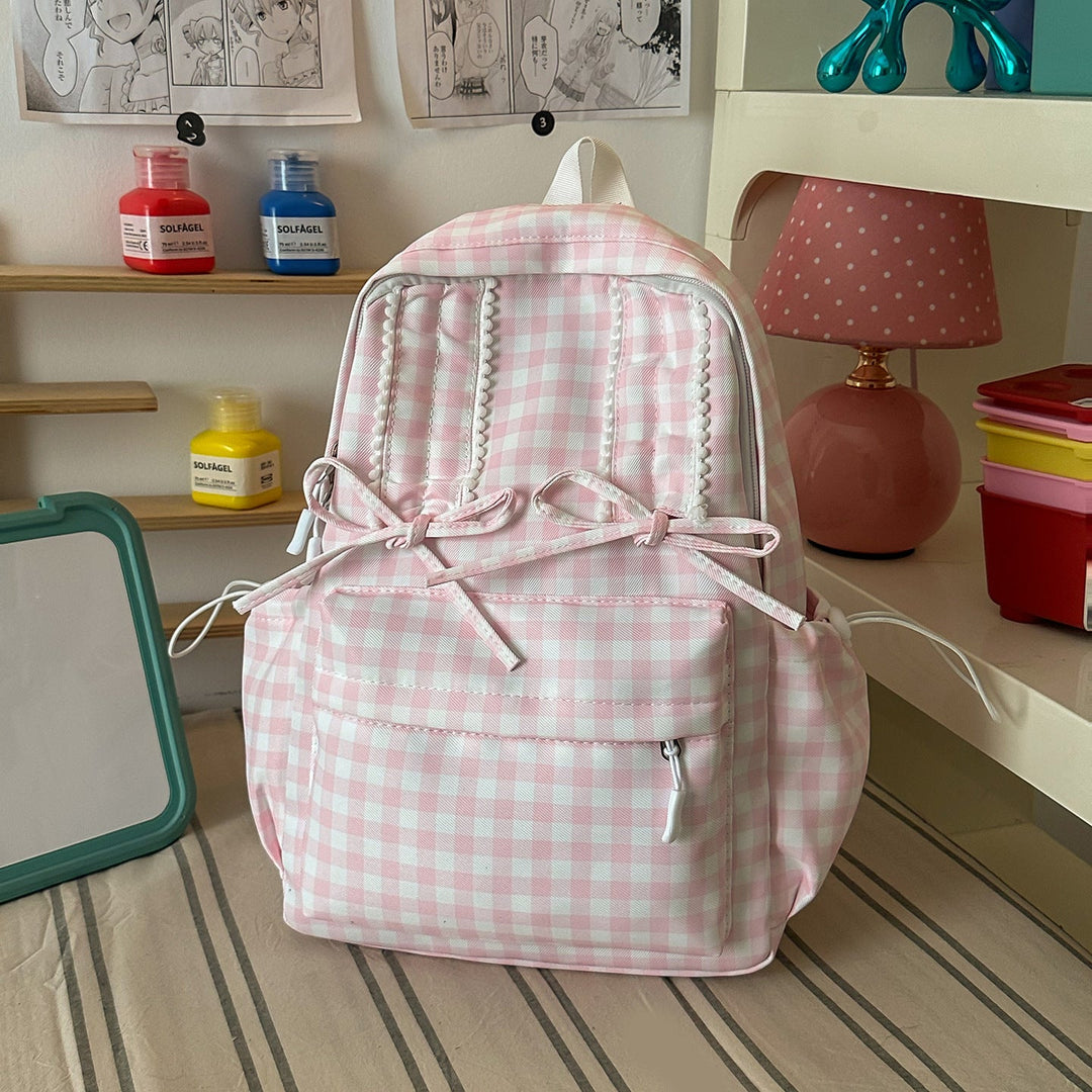 Casual Checked School Backpack