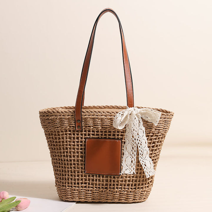 Handmade straw bag with elegant leather accents Kalsten