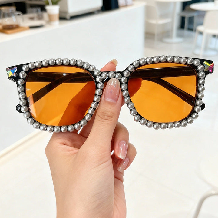 Luxury Pearl-Embellished Cat-Eye Sunglasses Kalsten