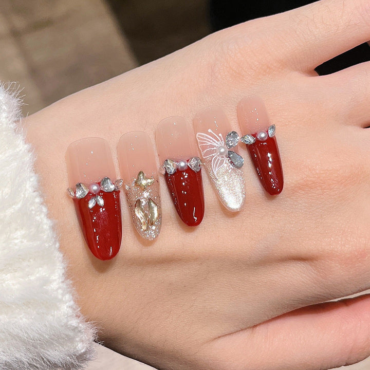 Artistic Gem-Accented Press-On Nail Extensions Kalsten