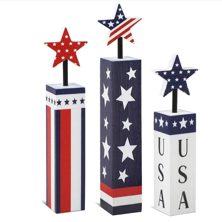Unisex nan rustic wood column decoration set with hand-painted star toppers in shabby chic Kalsten